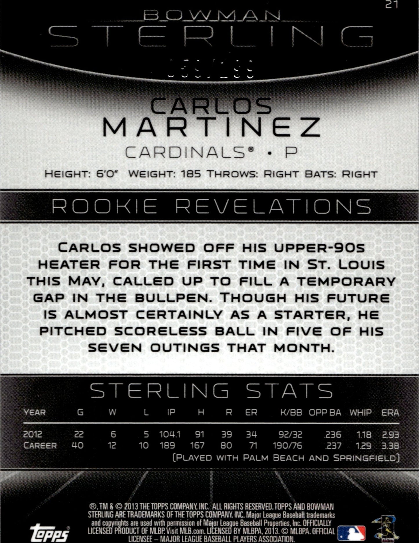 Carlos Martinez 2013 Bowman Sterling Refractor RC 059/199 21 - Collector Store LLC