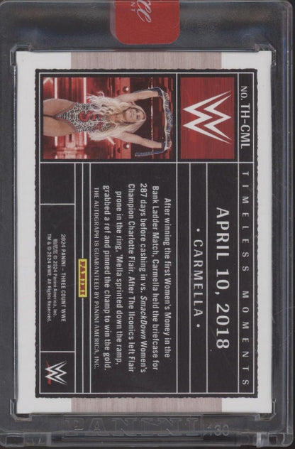 Carmella 2024 Panini Three Count Timeless Moments Purple Auto 07/25 #TH - CML - Collector Store LLC