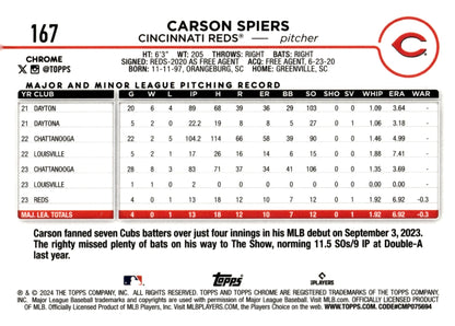 Carson Spiers 2024 Topps Chrome Sepia Refractor RC 167 - Collector Store LLC