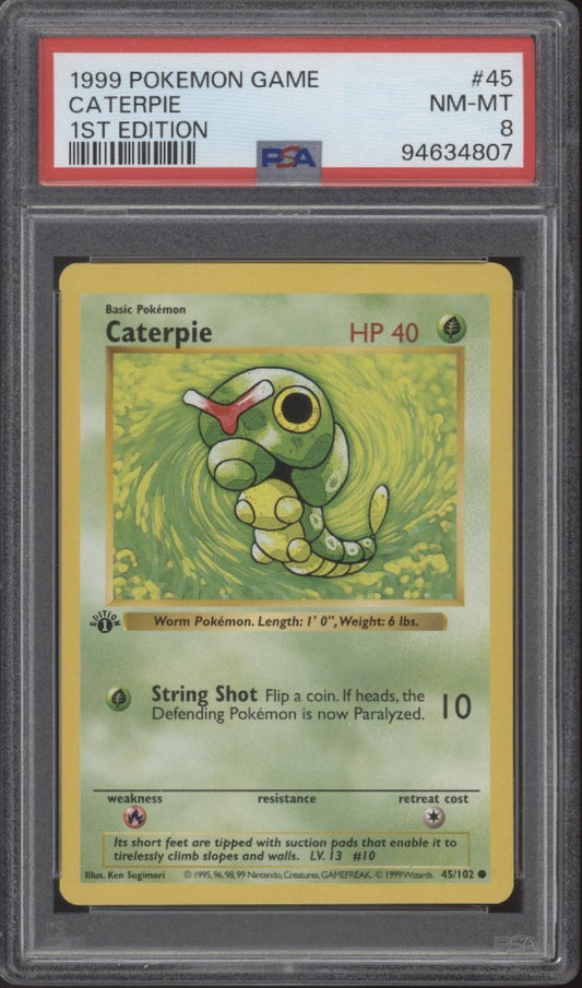 Caterpie Pokemon Base Set 1st Edition #45 PSA 8 - Collector Store LLC