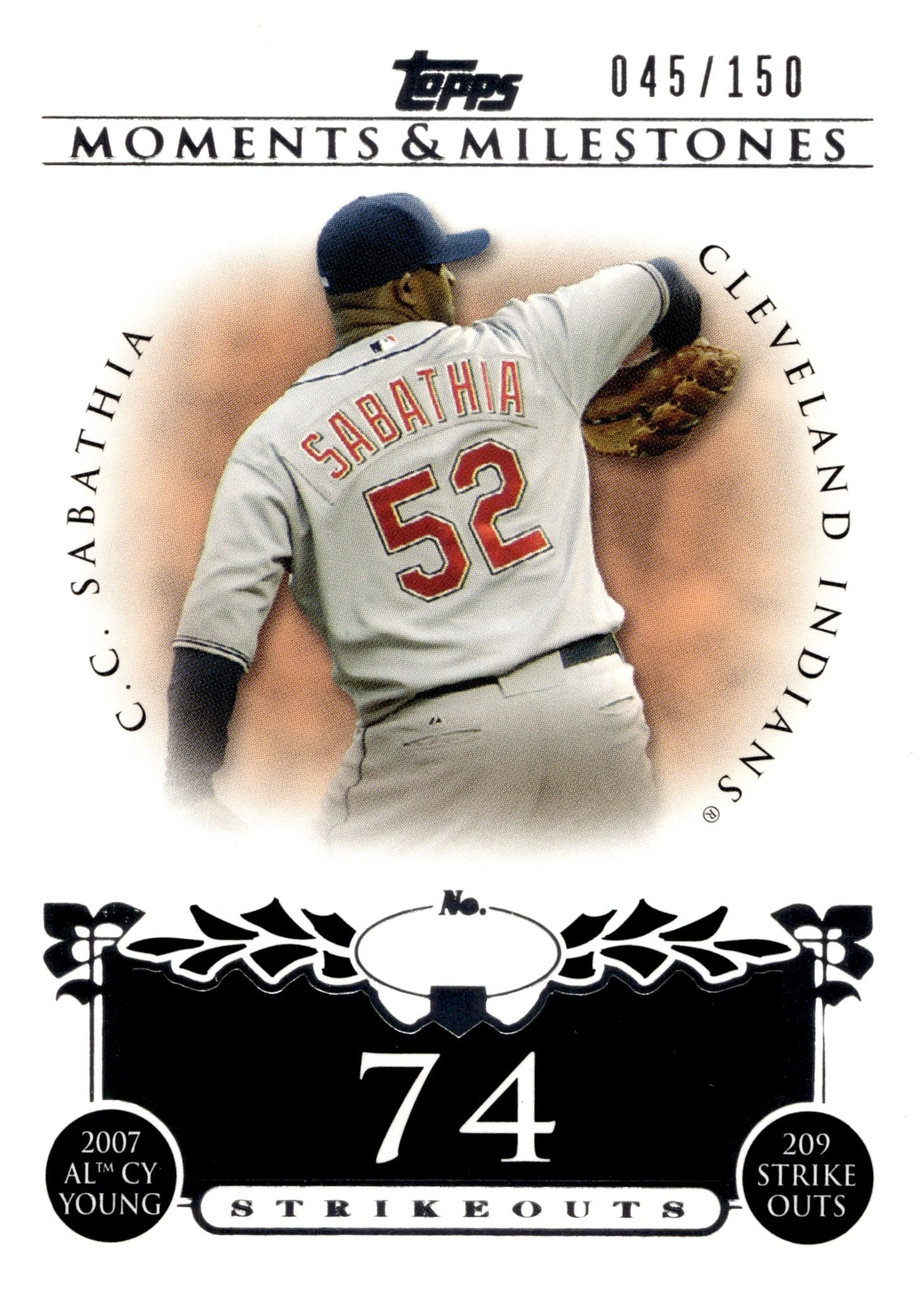 CC Sabathia 2008 Topps Moments & Milestones 74 Strikeouts 045/150 51 - Collector Store LLC