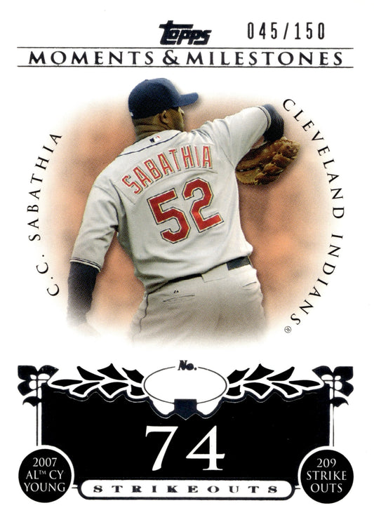 CC Sabathia 2008 Topps Moments & Milestones 74 Strikeouts 045/150 51 - Collector Store LLC