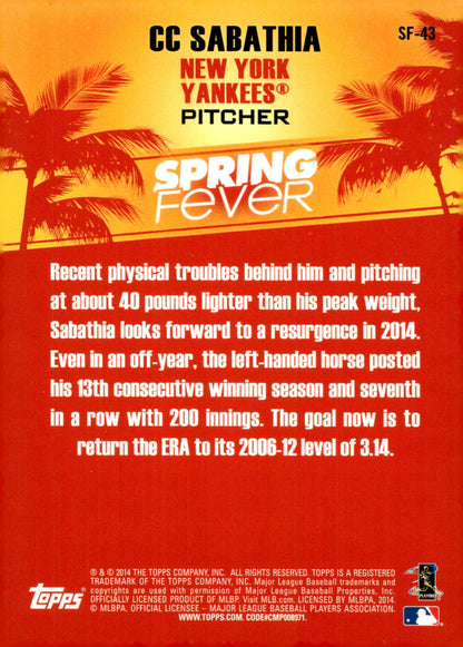 CC Sabathia 2014 Topps Spring Fever SF - 43 - Collector Store LLC