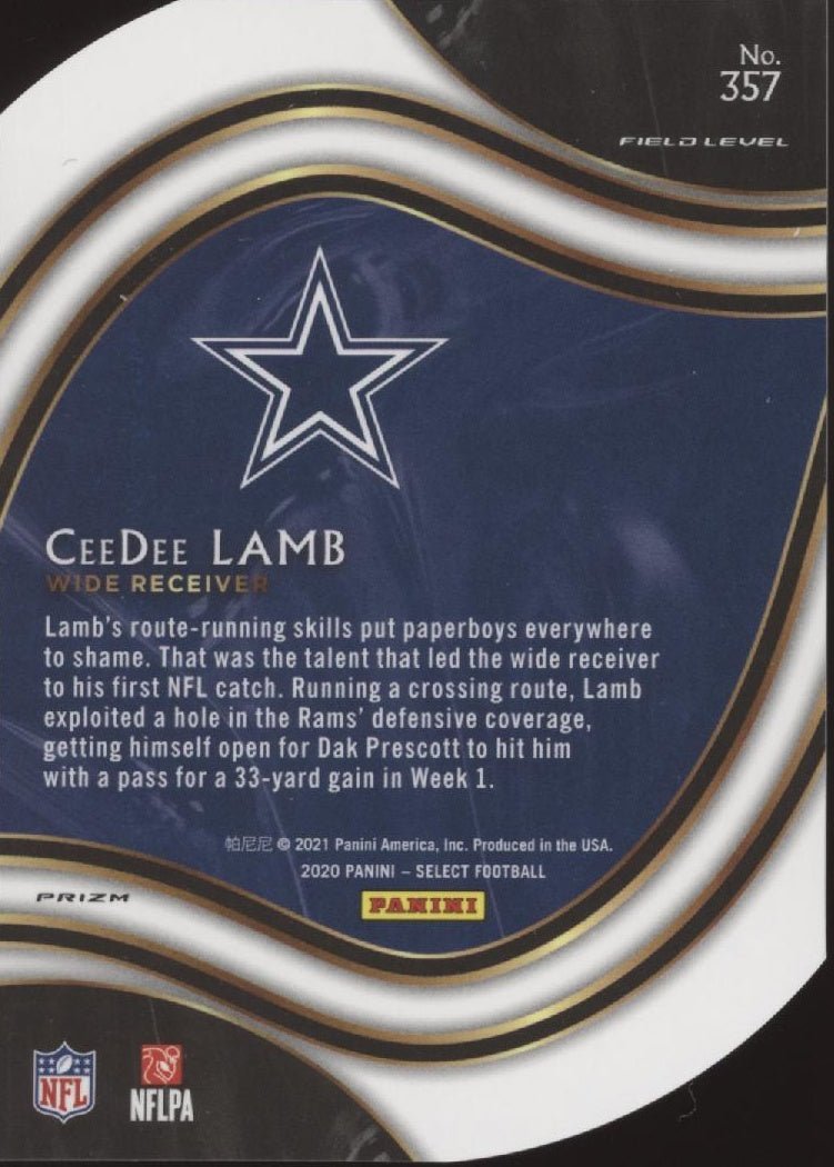 CeeDee Lamb 2020 Panini Select Die - Cut Blue Prizm RC #357 - Collector Store LLC