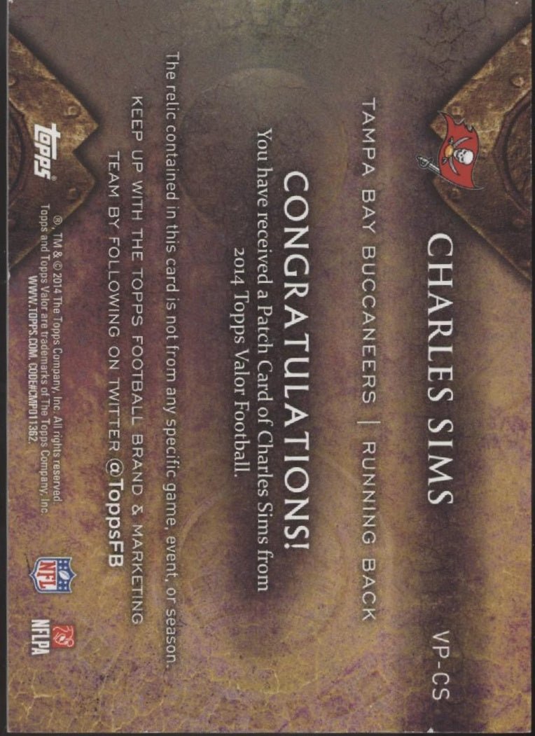 Charles Sims 2014 Topps Valor Swatch RC #VP - CS - Collector Store LLC
