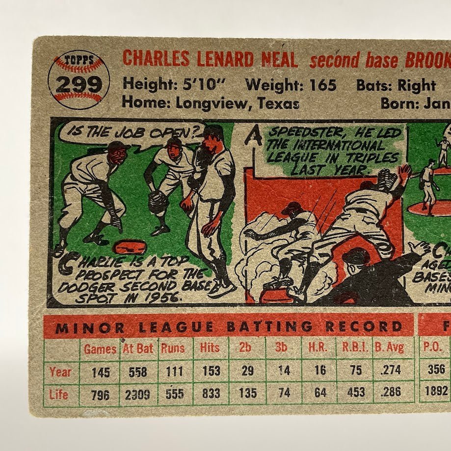 Charley Neal 1956 Topps #299 Brooklyn Dodgers PR - Collector Store LLC