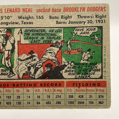 Charley Neal 1956 Topps #299 Brooklyn Dodgers PR - Collector Store LLC