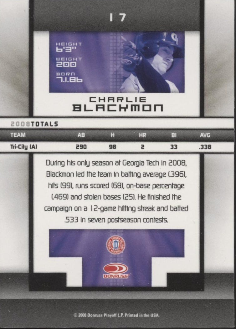 Charlie Blackmon 2008 Donruss Elite Extra Edition #17 - Collector Store LLC