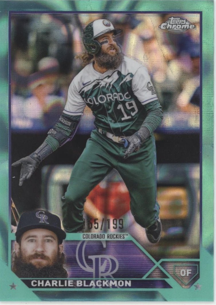 Charlie Blackmon 2023 Topps Chrome Aqua Ray Wave Refractor 155/199 128 - Collector Store LLC
