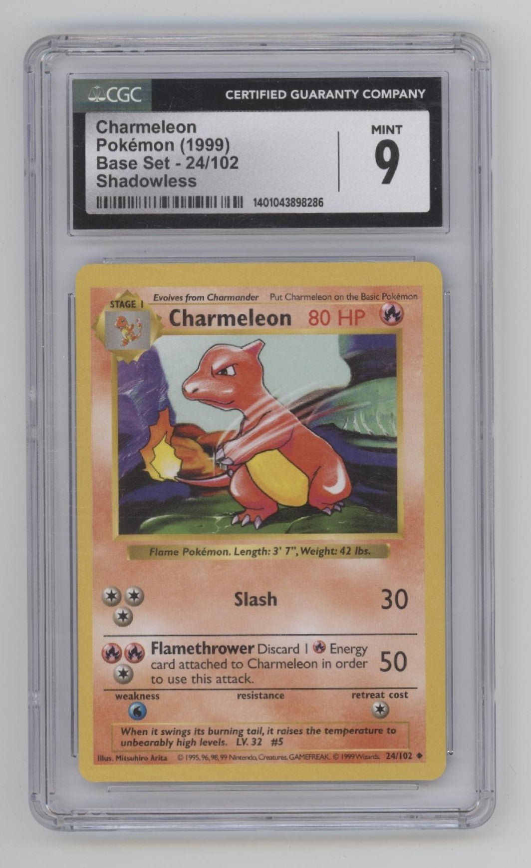 Charmeleon Pokemon Base Set Shadowless #24 CGC 9 - Collector Store LLC