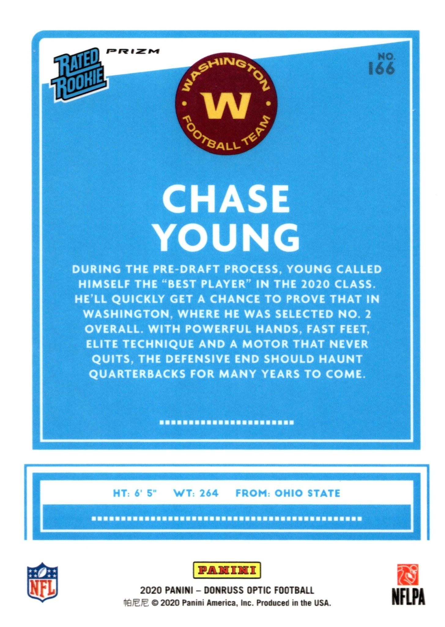 Chase Young 2020 Panini Donruss Optic Rated Rookie Prizm RC #166 #2 - Collector Store LLC