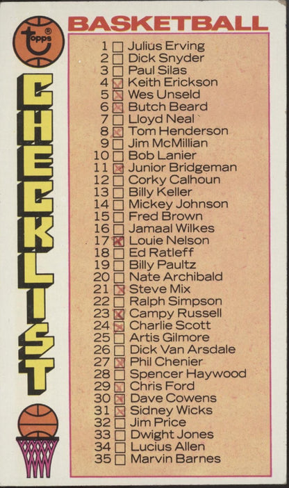 Checklist 1976 - 77 Topps Basketball (1 - 144) #48 Marked - Collector Store LLC