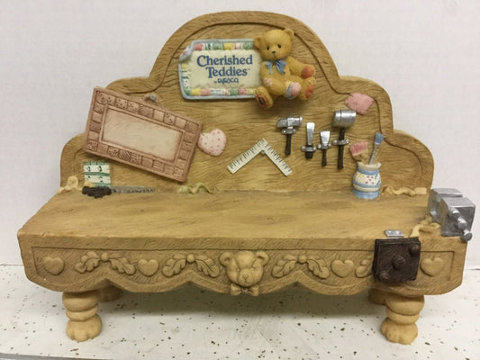 Cherished Teddies: Antique Toy Tool Bench Display Mini Figurine - Collector Store LLC