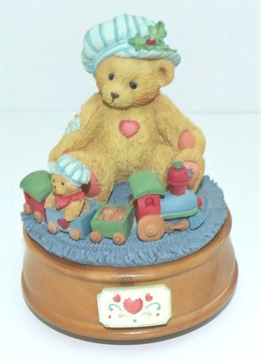 Cherished Teddies: Bear Playing With Train "Santa Claus Is Coming To Town" Figurine - Collector Store LLC