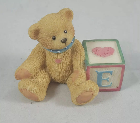 Cherished Teddies: Bear With ABC "E" Block Figurine - Collector Store LLC