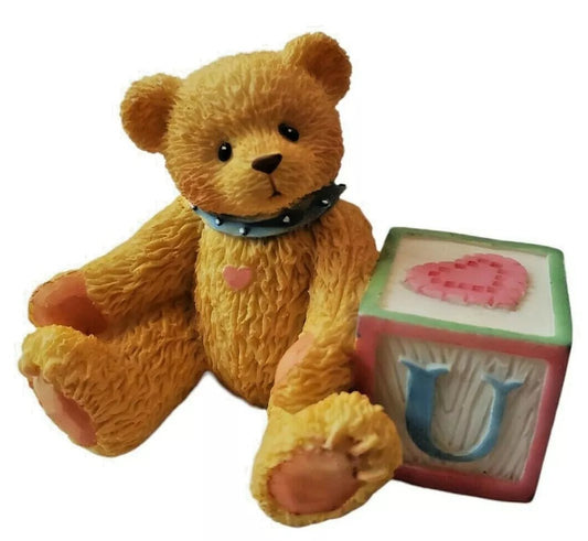 Cherished Teddies: Bear With ABC "U" Block Figurine - Collector Store LLC