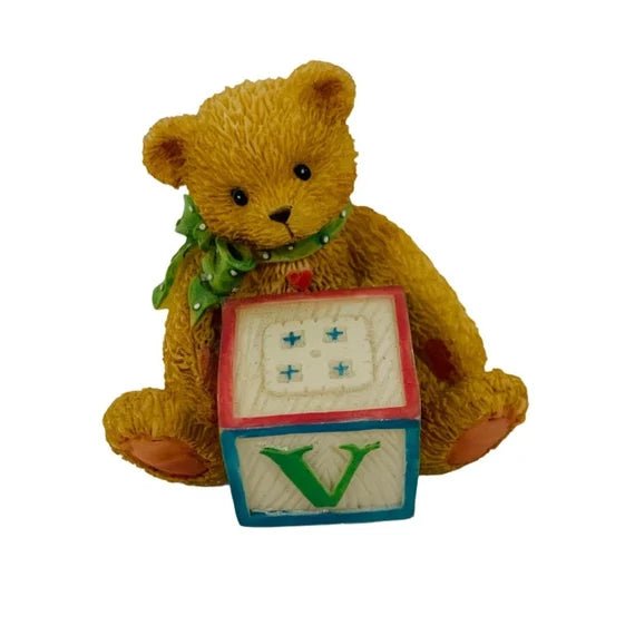 Cherished Teddies: Bear With ABC "V" Block Figurine - Collector Store LLC