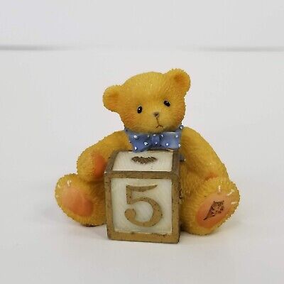 Cherished Teddies: Bear With Number "5" Block Mini Figurine - Collector Store LLC