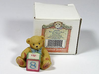 Cherished Teddies: Bear With Number "8" Block Mini Figurine - Collector Store LLC