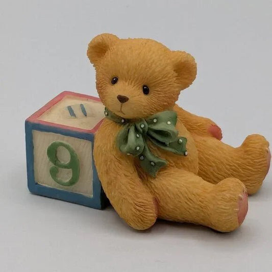 Cherished Teddies: Bear With Number "9" Block Mini Figurine - Collector Store LLC