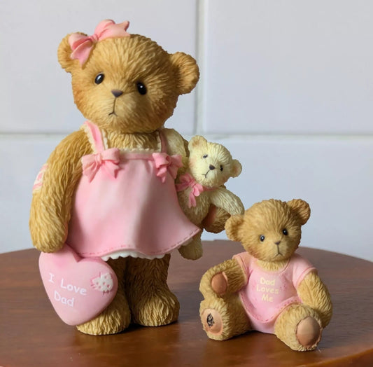 Cherished Teddies: "I Love Dad" Figurine W/ "Dad Loves Me" Mini Figurine - Collector Store LLC