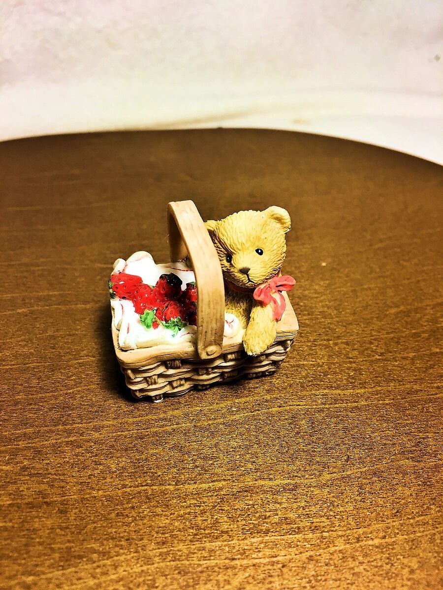 Cherished Teddies: "Tiny Treasured Teddies" Bear In Basket Mini Figurine - Collector Store LLC