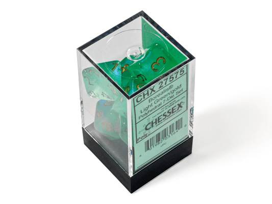 Chessex: Borealis LightGreen/Gold Polyhedral 7 - Dice Set - Collector Store LLC