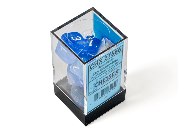 Chessex: Borealis SkyBlue/White Polyhedral 7 - Dice Set - Collector Store LLC