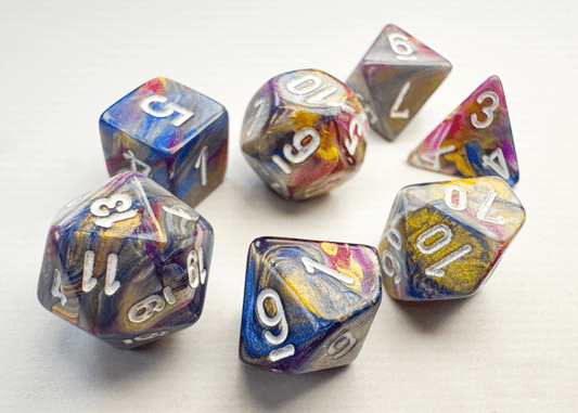 Chessex: Festive Carousel/White MINI Polyhedral 7 - Dice Set - Collector Store LLC