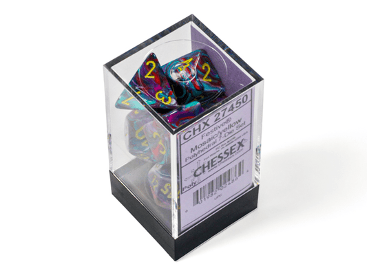 Chessex: Festive Mosaic/Yellow Polyhedral 7 - Dice Set - Collector Store LLC