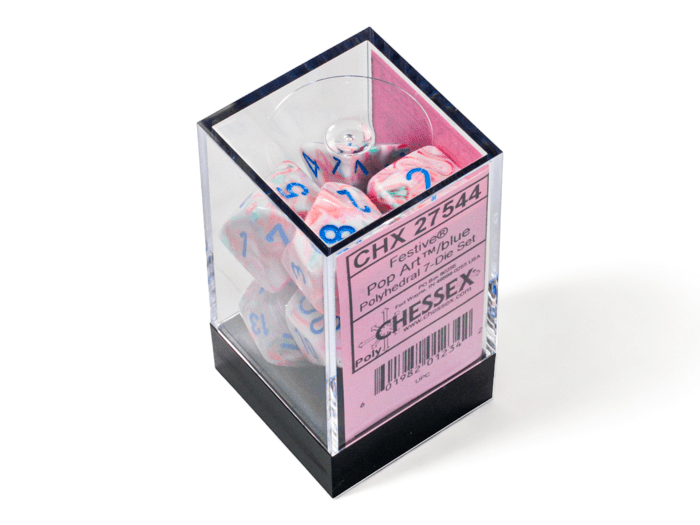Chessex: Festive Pop - Art/Blue Polyhedral 7 - Dice Set - Collector Store LLC