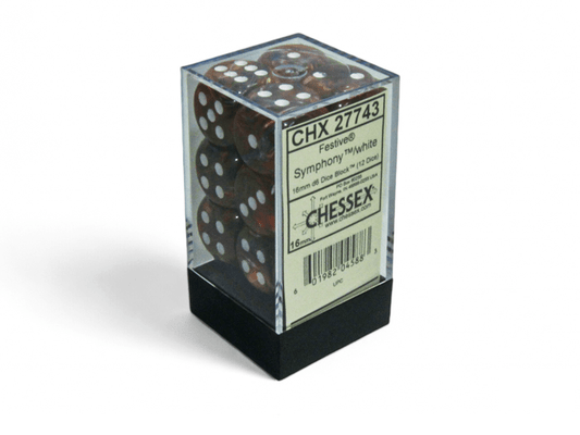 Chessex: Festive Symphony/White 16mm d6 Dice Block (12 Dice) - Collector Store LLC