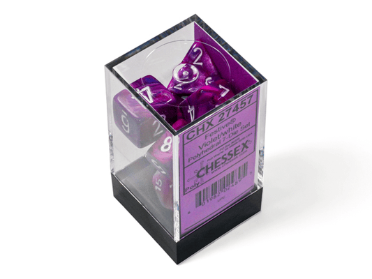 Chessex: Festive Violet/White Polyhedral 7 - Dice Set - Collector Store LLC