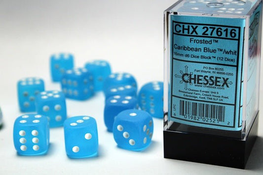 Chessex: Frosted Blue/White 12mm d6 Dice Block (36 Dice) - Collector Store LLC