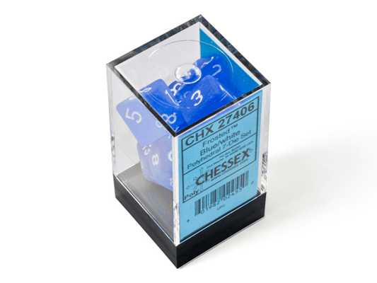 Chessex: Frosted Blue/White Polyhedral 7 - Dice Set - Collector Store LLC