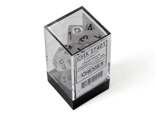 Chessex: Frosted Clear/Black Polyhedral 7 - Dice Set - Collector Store LLC