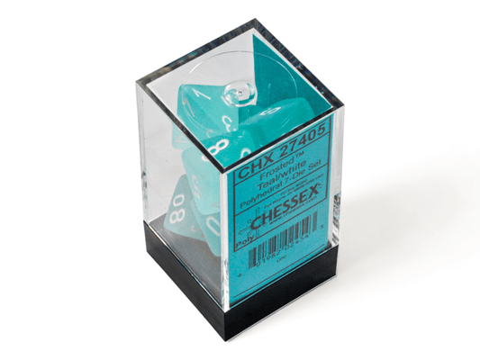Chessex: Frosted Teal/White Polyhedral 7 - Dice Set - Collector Store LLC