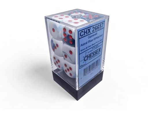 Chessex: Gemini AstralBlue/White 16mm d6 Dice Block (12 Dice) - Collector Store LLC