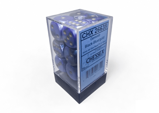 Chessex: Gemini Black/Blue 16mm d6 Dice Block (12 Dice) - Collector Store LLC