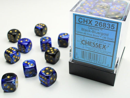 Chessex: Gemini Black/Green 12mm d6 Dice Block (36 Dice) - Collector Store LLC