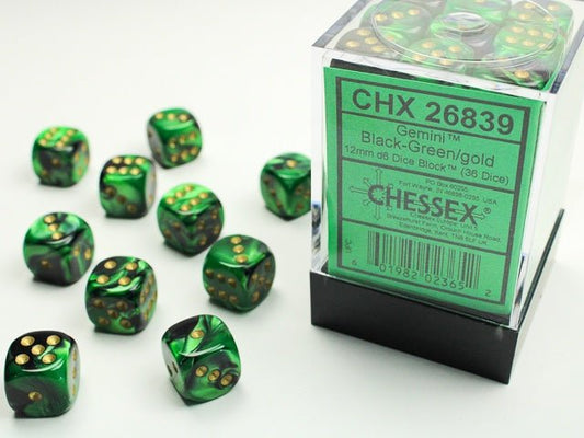 Chessex: Gemini Black/Grey 12mm d6 Dice Block (36 Dice) - Collector Store LLC
