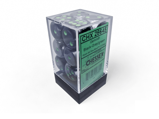 Chessex: Gemini Black/Grey 16mm d6 Dice Block (12 Dice) - Collector Store LLC
