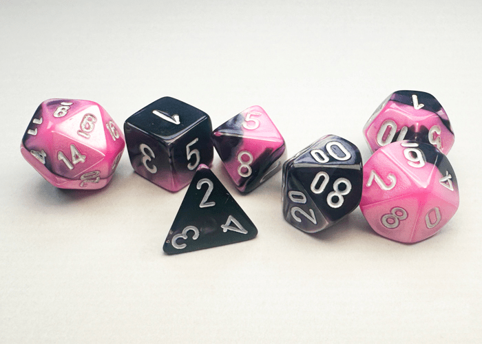 Chessex: Gemini Black/Pink MINI Polyhedral 7 - Dice Set - Collector Store LLC