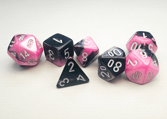 Chessex: Gemini Black/Pink MINI Polyhedral 7 - Dice Set - Collector Store LLC