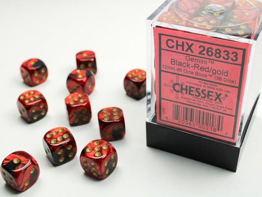 Chessex: Gemini Black/Red 12mm d6 Dice Block (36 Dice) - Collector Store LLC