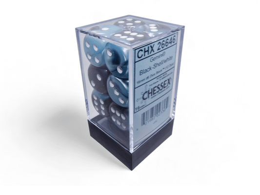 Chessex: Gemini Black/Shell 16mm d6 Dice Block (12 Dice) - Collector Store LLC