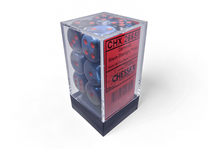 Chessex: Gemini Black/Starlight 16mm d6 Dice Block (12 Dice) - Collector Store LLC