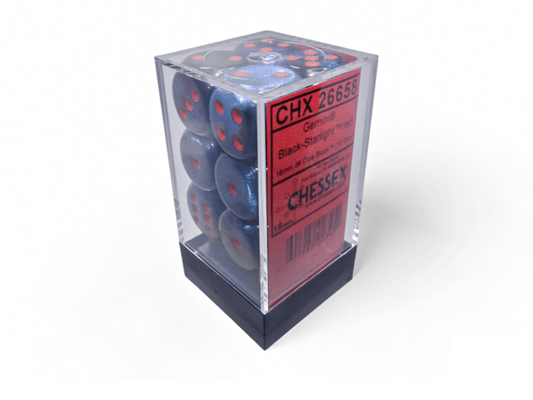 Chessex: Gemini Black/Starlight 16mm d6 Dice Block (12 Dice) - Collector Store LLC