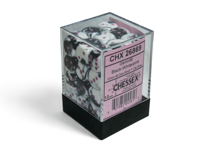 Chessex: Gemini Black/White 12mm d6 Dice Block (36 Dice) - Collector Store LLC