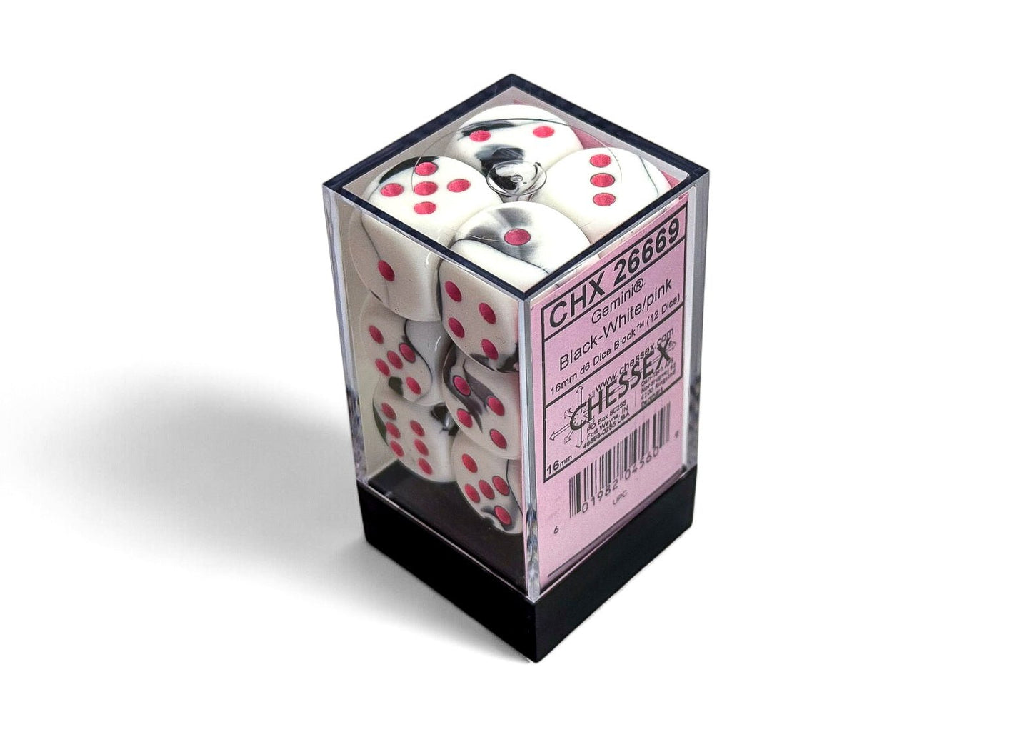 Chessex: Gemini Black/White 16mm d6 Dice Block (12 Dice) - Collector Store LLC